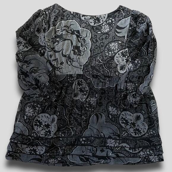 VINTAGE LS EMPIRE WAIST ICE ROSE FLORAL DETAIL BLACK GRAY SIZE LARGE - Picture 2 of 9